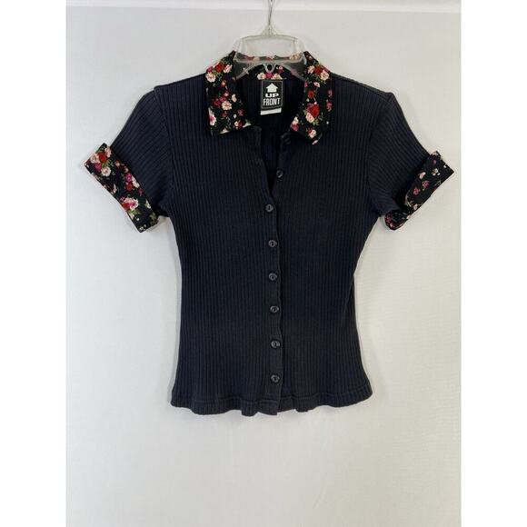 Vintage Pleated Skirt Button Down Top Set Black Micro floral Sz Small USA Made - Picture 2 of 13